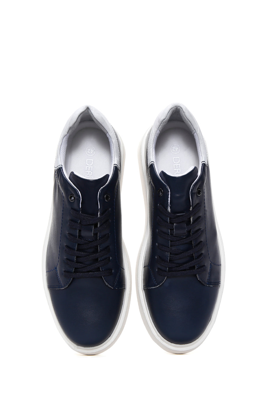Men's Navy Blue Thick Soled Leather Sneaker