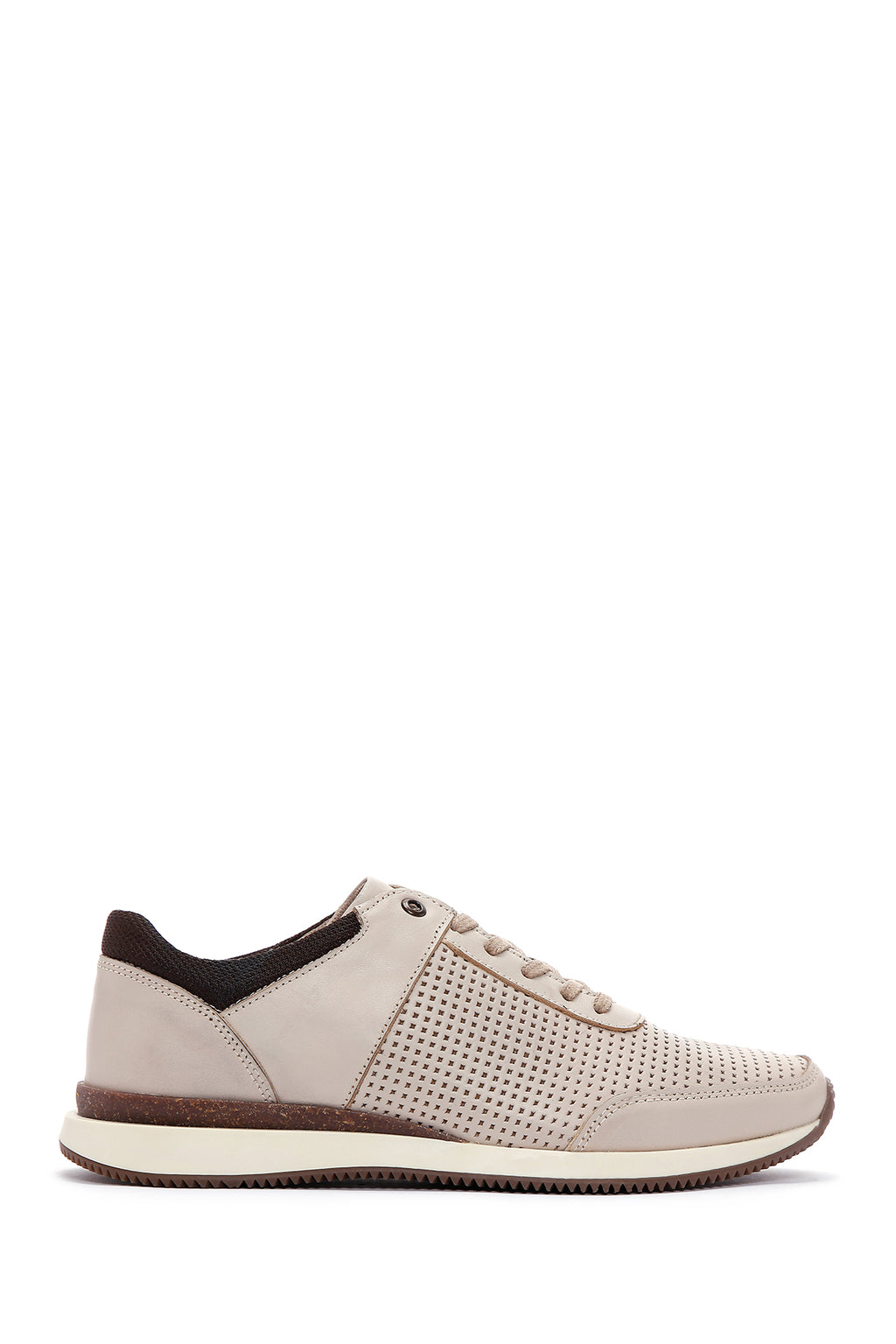 Erkek Bej Deri Baskılı Sneaker