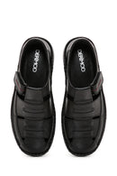 Erkek Siyah Deri Casual Sandalet | Derimod