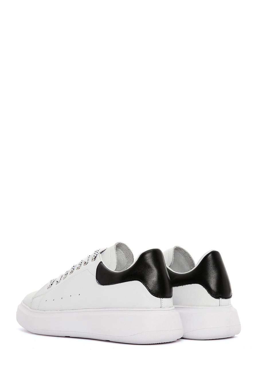 Erkek Beyaz Deri Kalın Tabanlı Sneaker