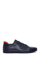 Men's Navy Blue Leather Printed Casual Sneaker | Derimod