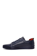 Men's Navy Blue Leather Printed Casual Sneaker | Derimod