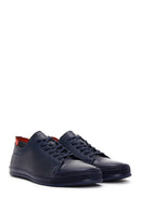 Men's Navy Blue Leather Printed Casual Sneaker | Derimod