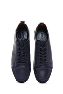 Men's Navy Blue Leather Printed Casual Sneaker | Derimod
