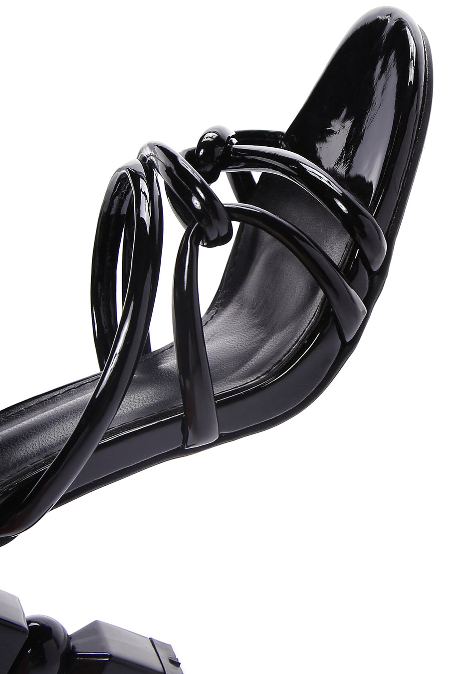 Women's Black Patent Leather Heeled Slippers
