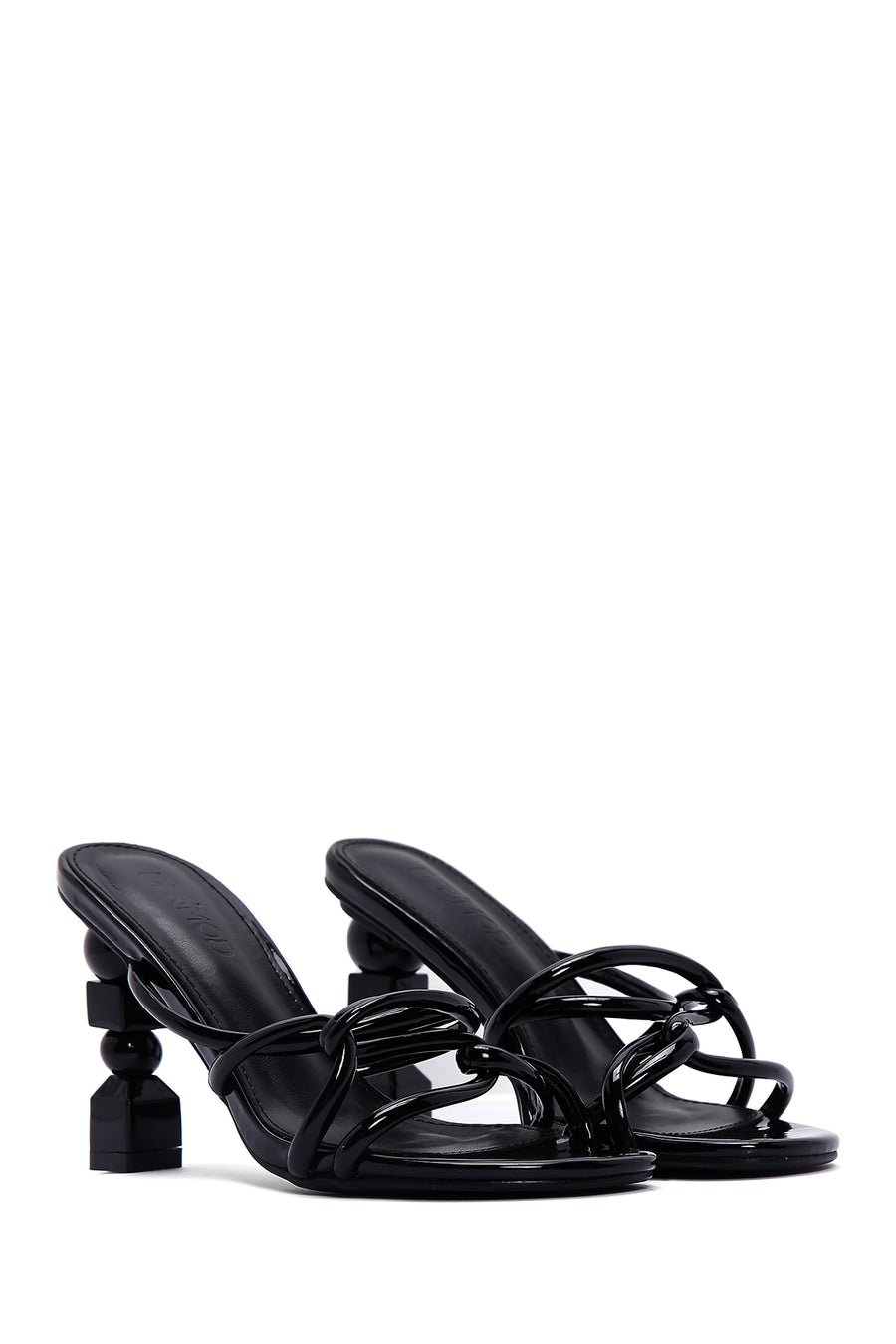 Women's Black Patent Leather Heeled Slippers