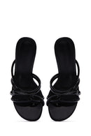 Women's Black Patent Leather Heeled Slippers | Derimod