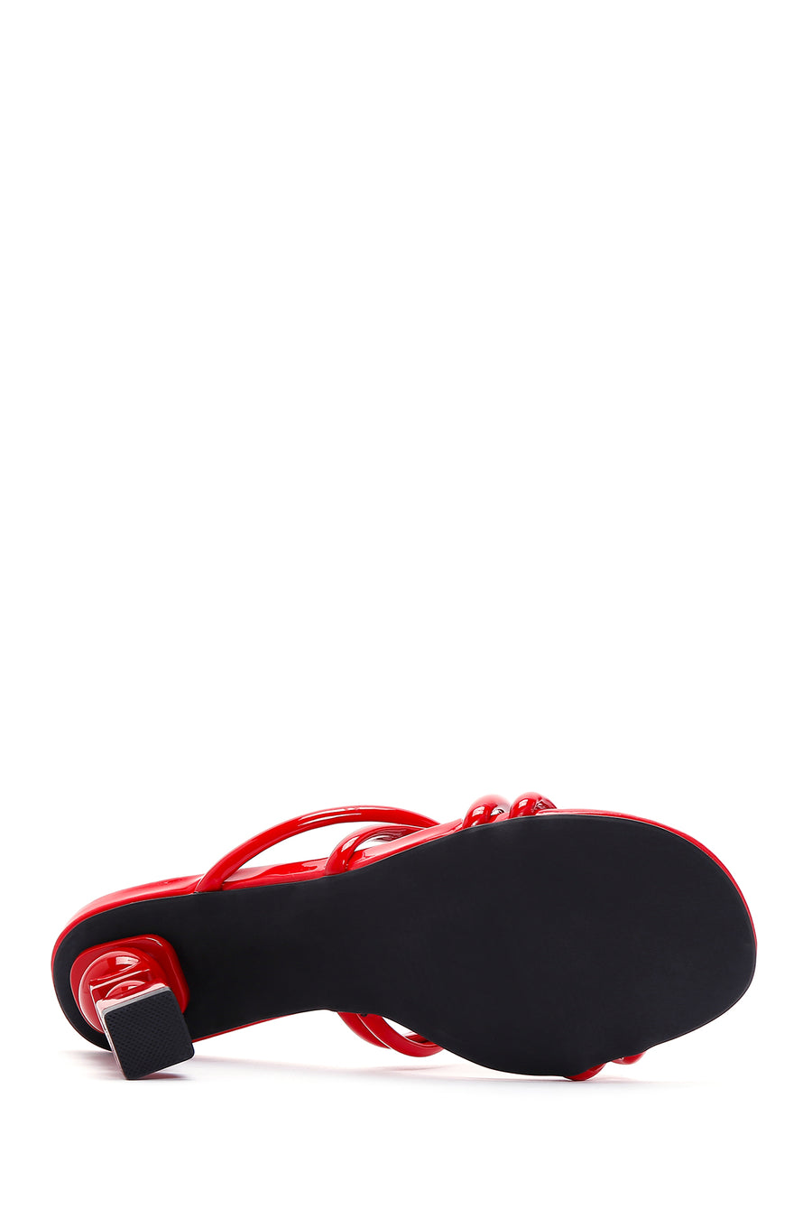 Women's Red Patent Leather Heeled Slippers