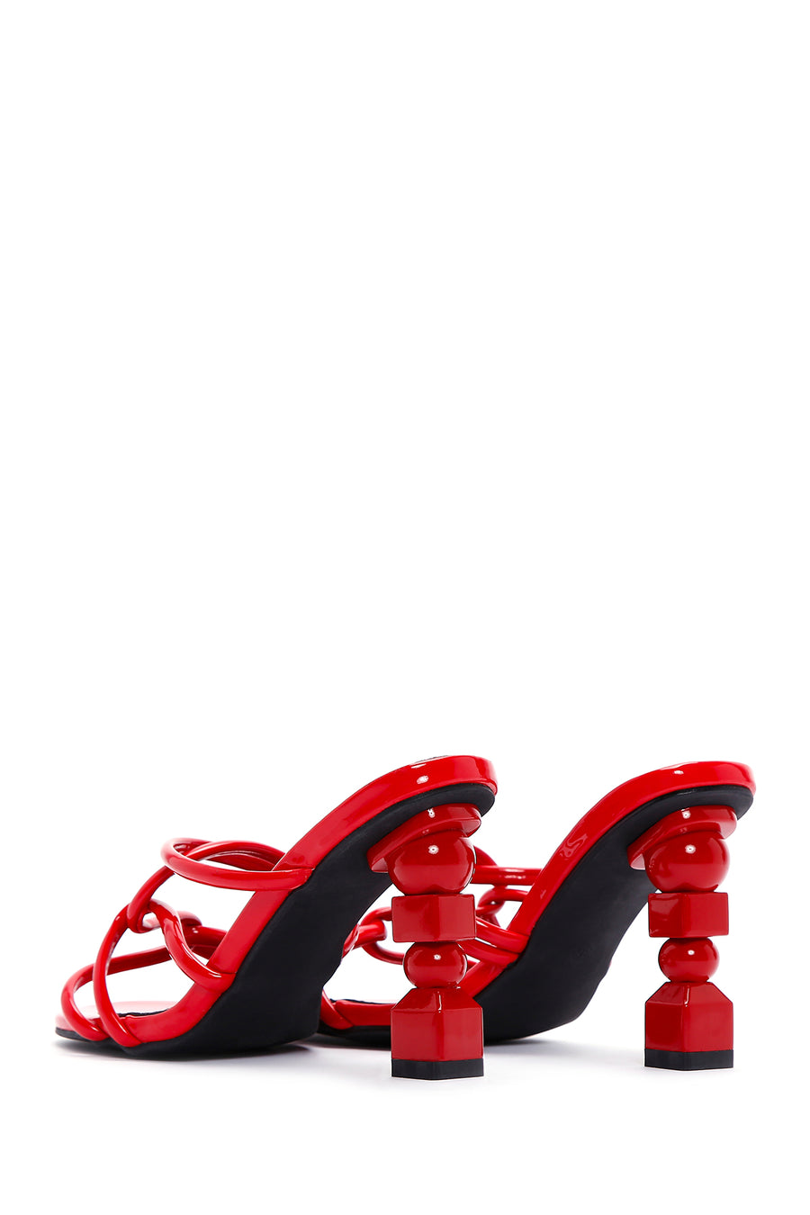 Women's Red Patent Leather Heeled Slippers