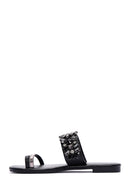 Kadın Siyah Taşlı Parmak Arası Düz Terlik | Derimod