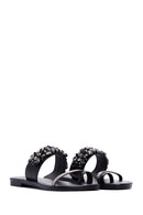 Kadın Siyah Taşlı Parmak Arası Düz Terlik | Derimod