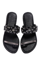 Kadın Siyah Taşlı Parmak Arası Düz Terlik | Derimod