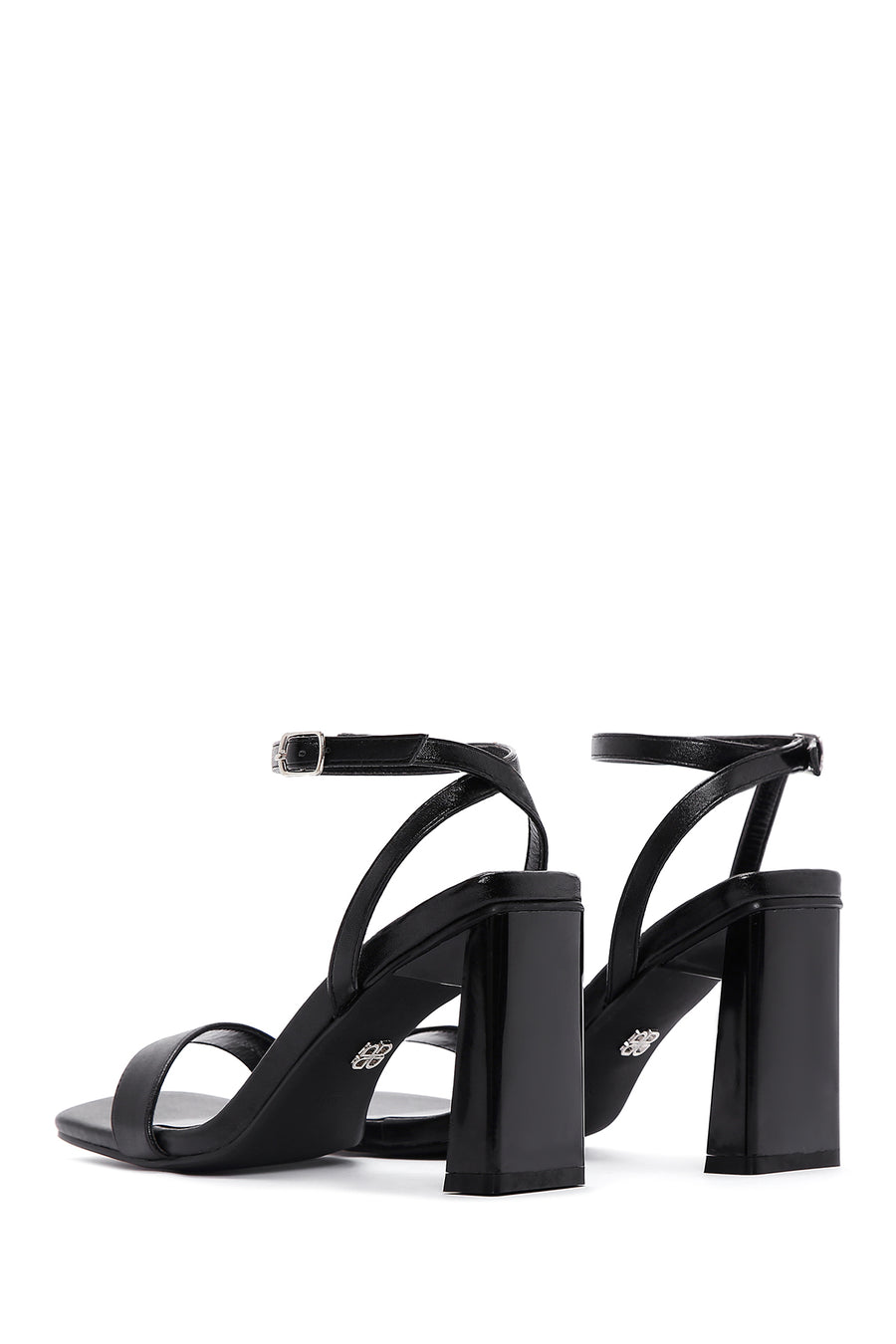 Women's Black Metallic Single Strap Heeled Sandals