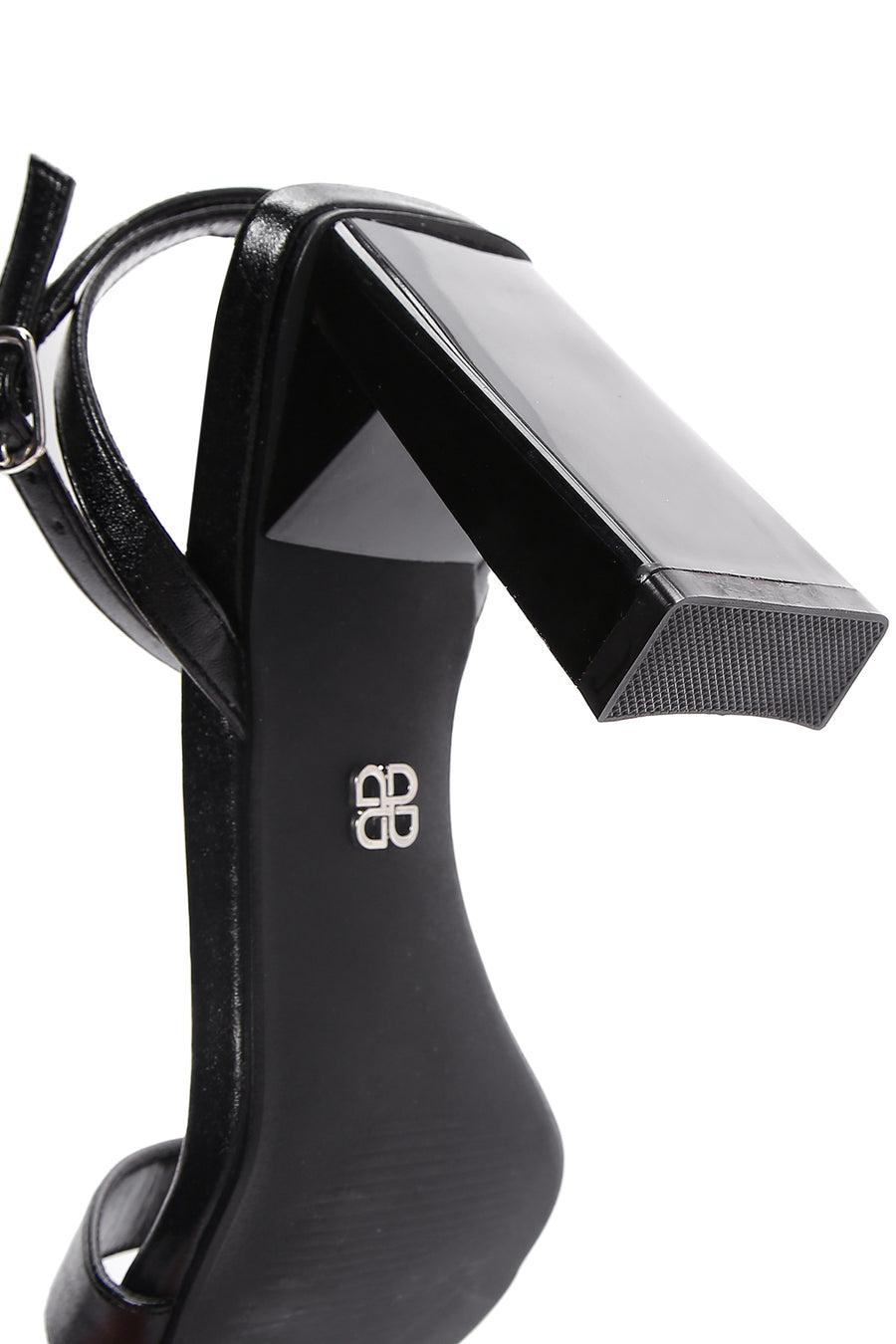 Women's Black Metallic Single Strap Heeled Sandals
