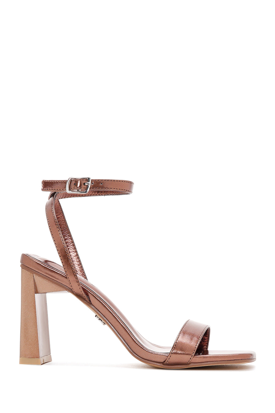 Women's Bronze Metallic Single Strap Heeled Sandals 23SFE452032 | Derimod