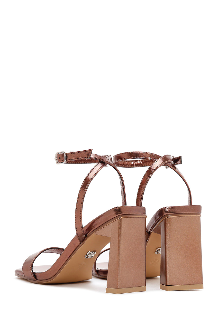 Women's Bronze Metallic Single Strap Heeled Sandals