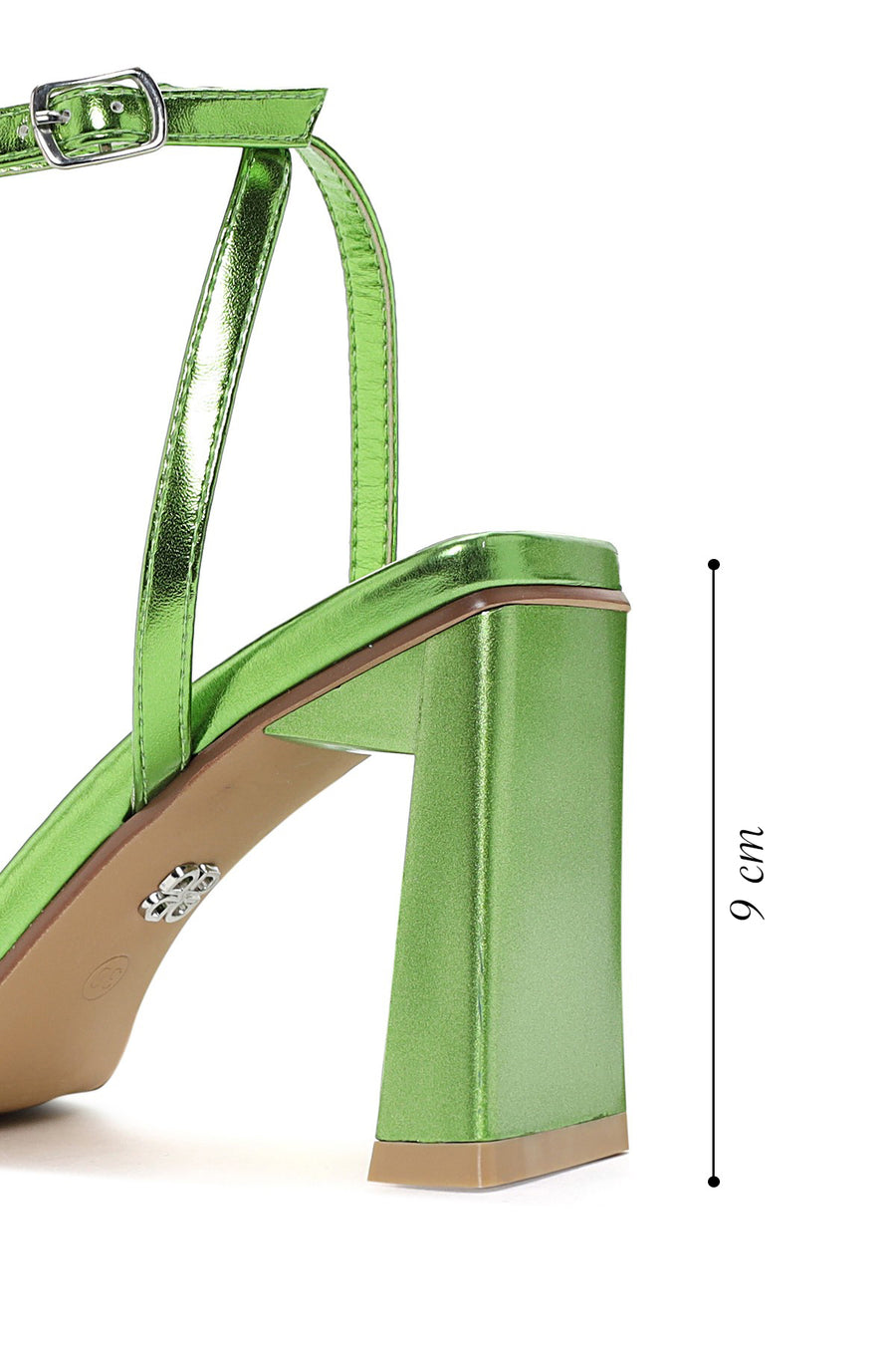 Women's Green Metallic Single Strap Heeled Sandals