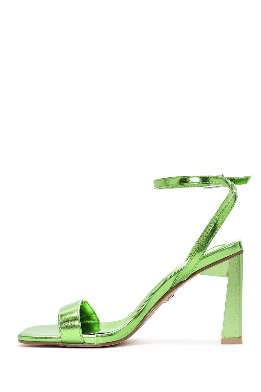 Women's Green Metallic Single Strap Heeled Sandals