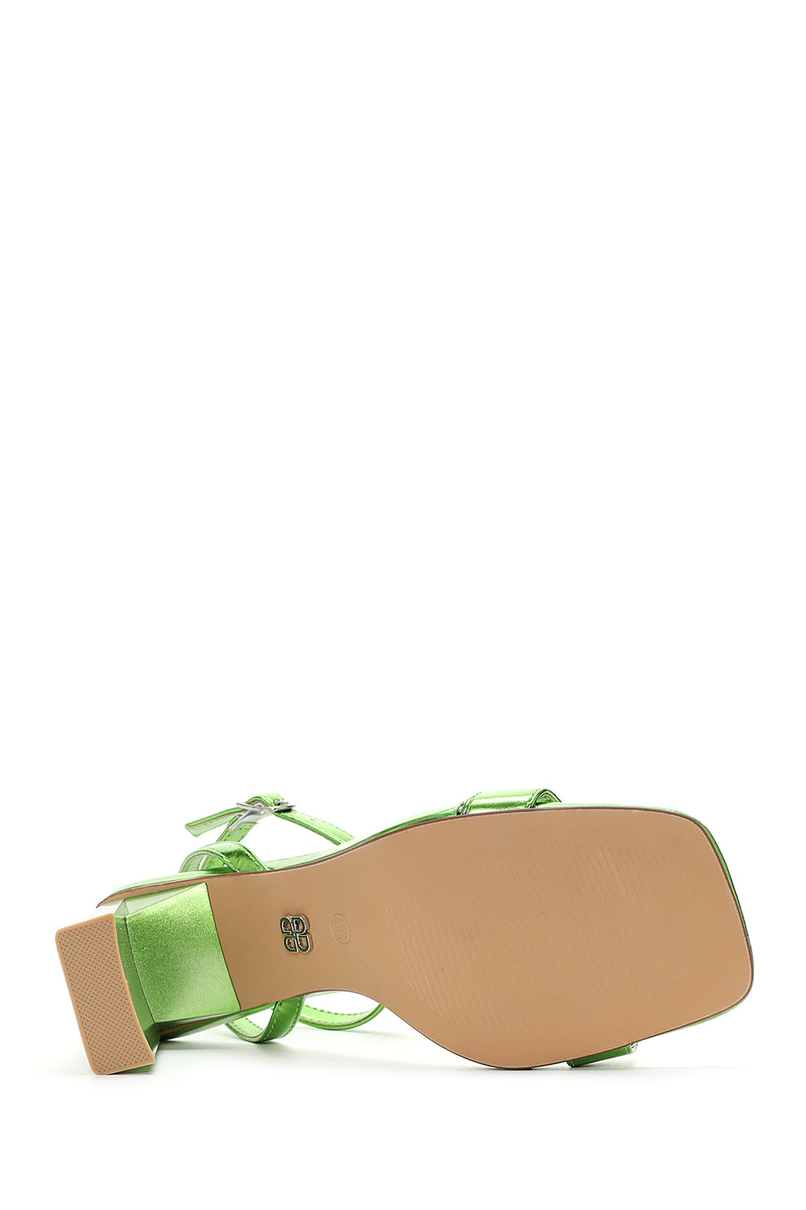 Women's Green Metallic Single Strap Heeled Sandals