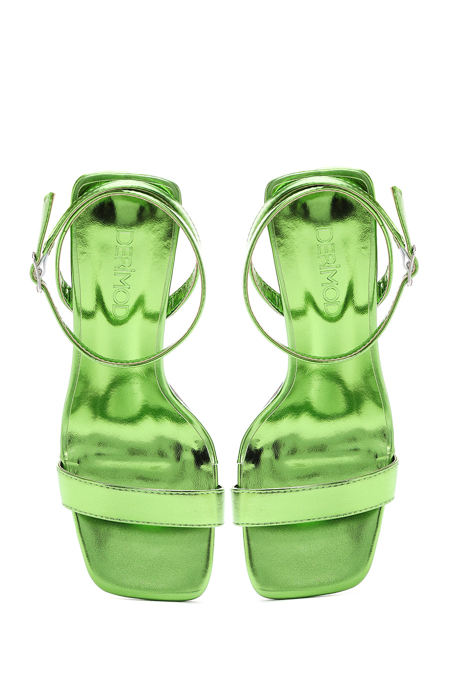 Women's Green Metallic Single Strap Heeled Sandals