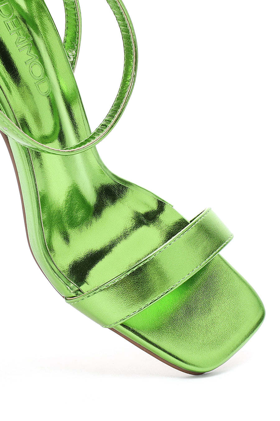 Women's Green Metallic Single Strap Heeled Sandals