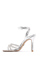 Women's Silver Stone Thin Heel Sandals | Derimod