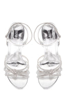 Women's Silver Stone Thin Heel Sandals | Derimod