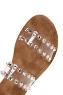 Kadın Pembe Altın Şeffaf Taşlı Düz Terlik | Derimod