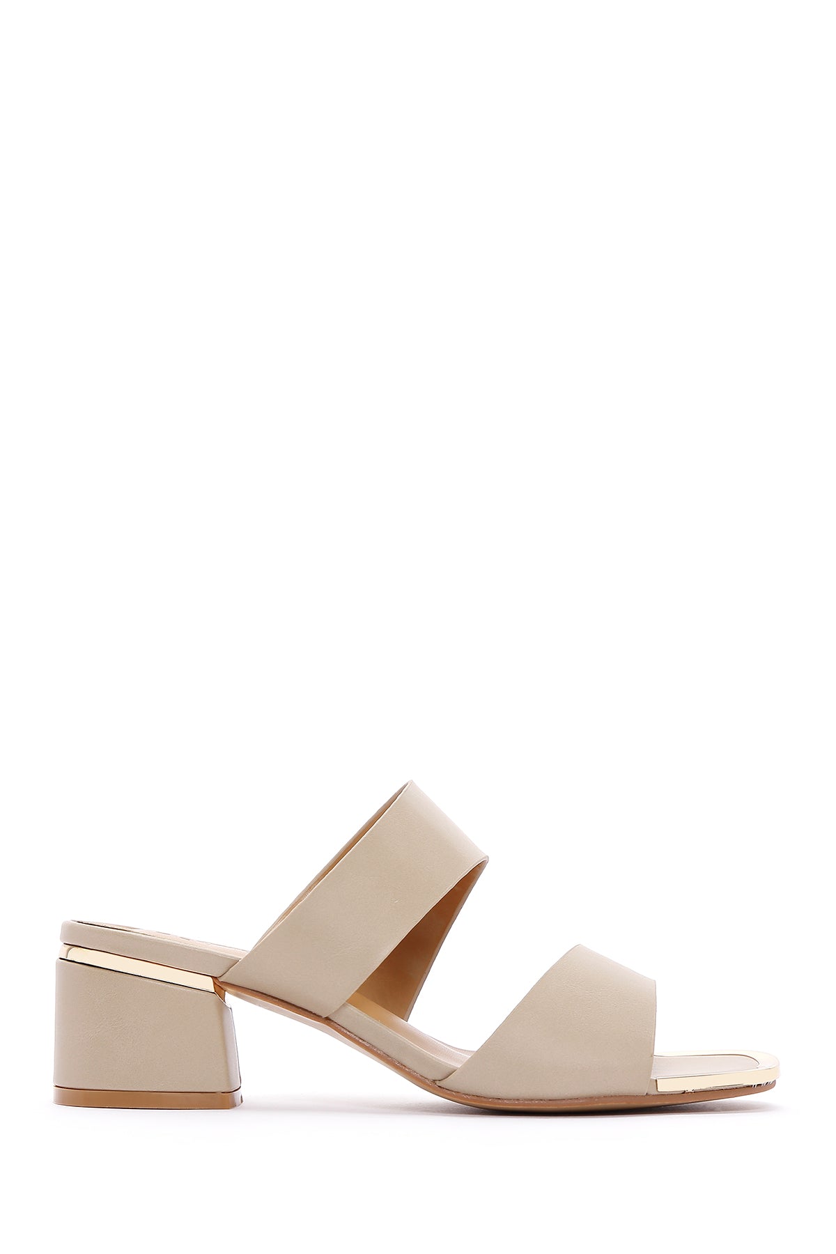 Women's Beige Thick Heeled Slippers 23SFE461418 | Derimod