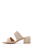 Women's Beige Thick Heeled Slippers | Derimod