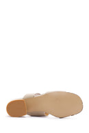 Women's Beige Thick Heeled Slippers | Derimod