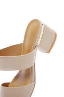 Women's Beige Thick Heeled Slippers | Derimod