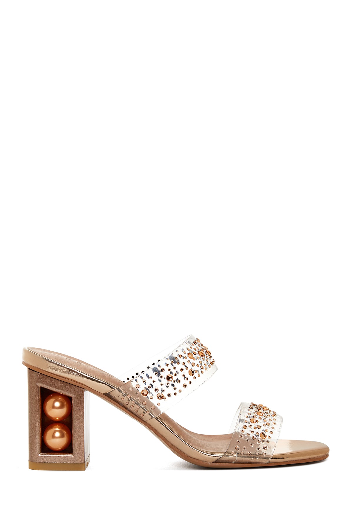 Women's Pink Gold Stone Vinyl Thick Heeled Slippers 23SFE4617PV | Derimod