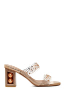 Women's Pink Gold Stone Vinyl Thick Heeled Slippers | Derimod