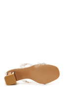 Women's Pink Gold Stone Vinyl Thick Heeled Slippers | Derimod