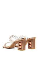 Women's Pink Gold Stone Vinyl Thick Heeled Slippers | Derimod
