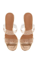 Women's Pink Gold Stone Vinyl Thick Heeled Slippers | Derimod