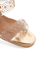 Women's Pink Gold Stone Vinyl Thick Heeled Slippers | Derimod