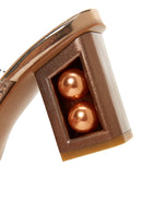 Women's Pink Gold Stone Vinyl Thick Heeled Slippers | Derimod