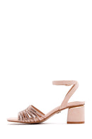 Women's Pink Gold Thick Heeled Sandals | Derimod