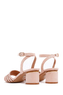 Women's Pink Gold Thick Heeled Sandals | Derimod