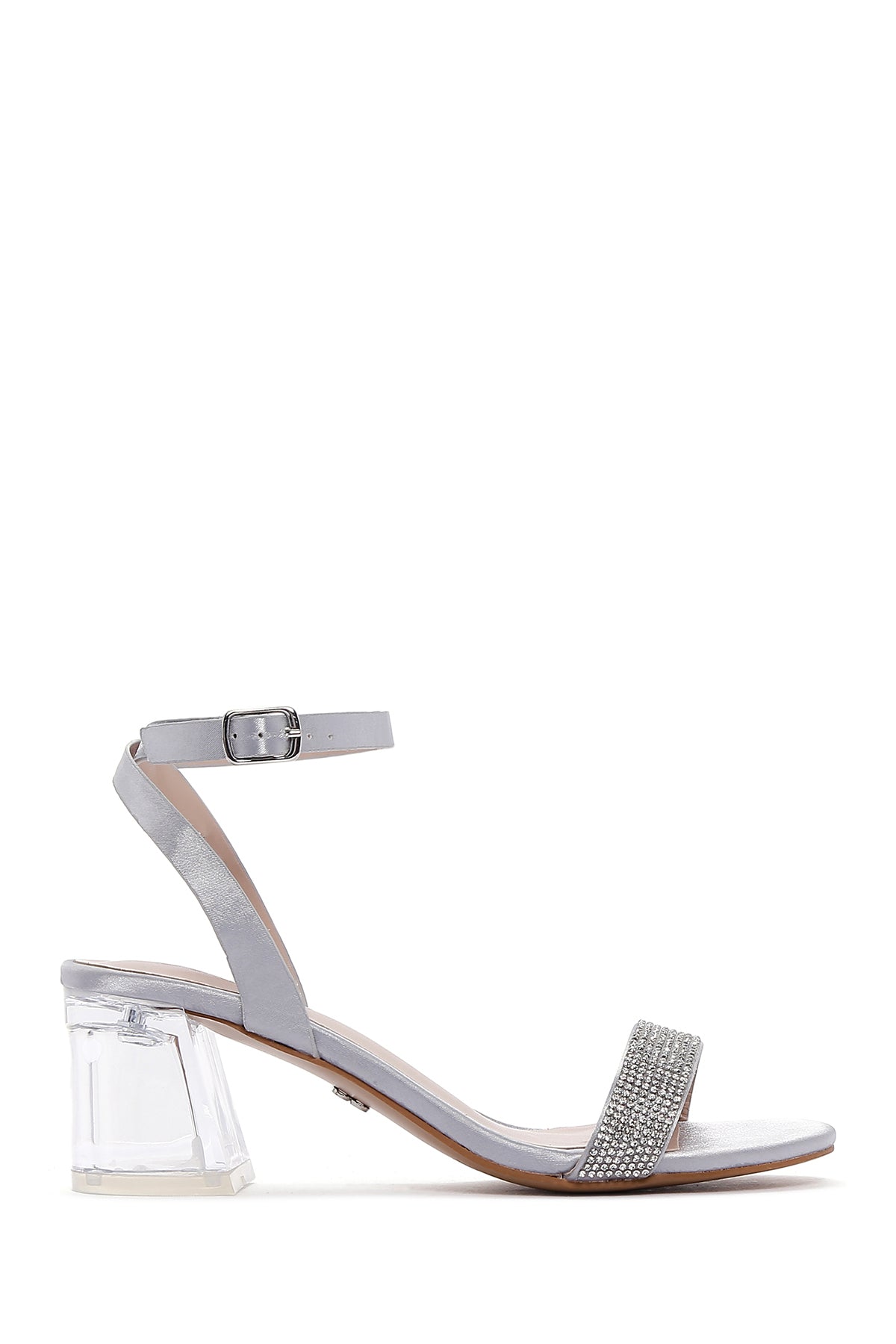 Women's Silver Ankle Strap Transparent Heeled Sandals 23SFE469414 | Derimod