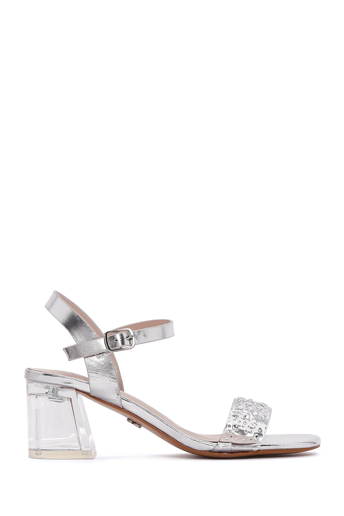 Women's Silver Vinyl Thick Heel Sandals 23SFE4696PV | Derimod