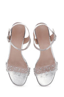 Women's Silver Vinyl Thick Heel Sandals | Derimod