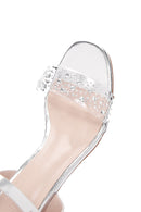 Women's Silver Vinyl Thick Heel Sandals | Derimod