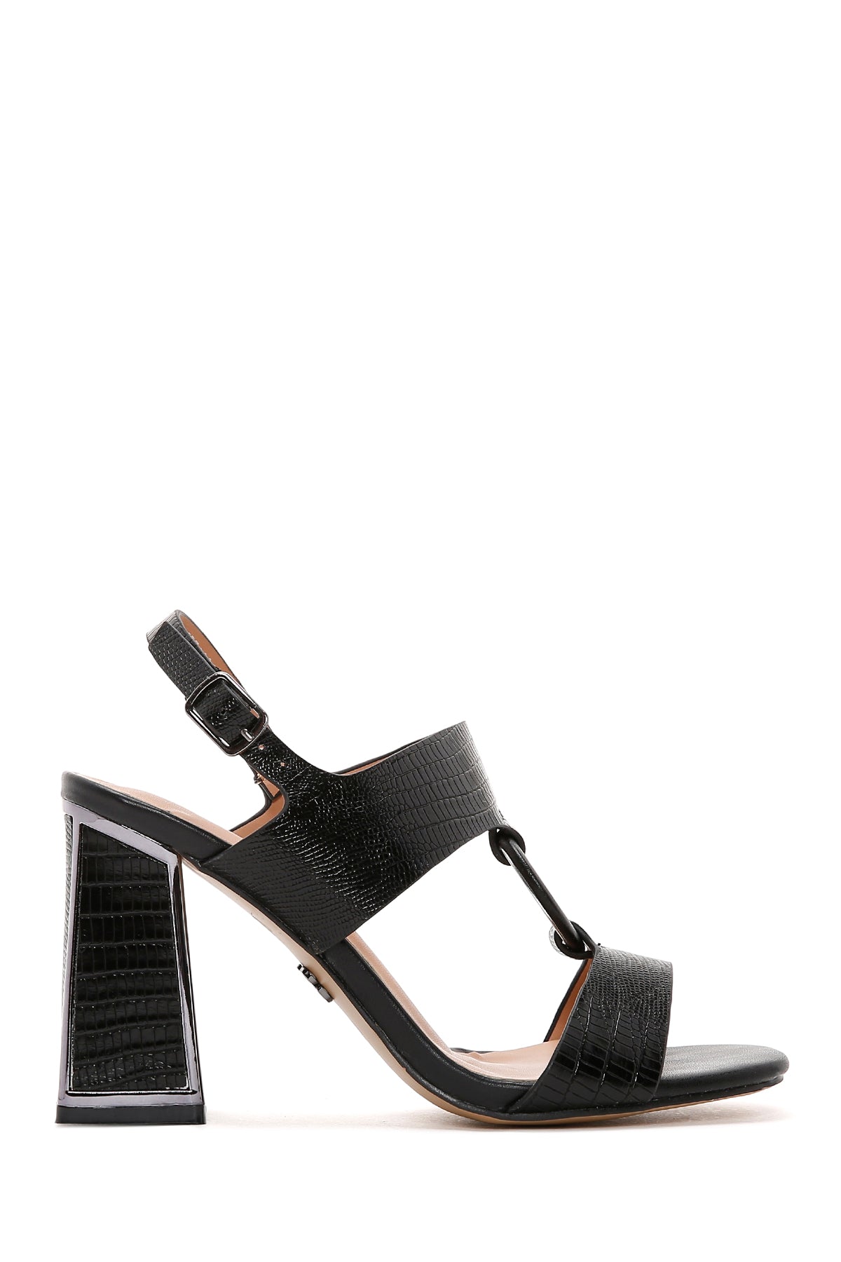 Kadın Siyah Kroko Kalın Topuklu Sandalet 23SFE4800E3 | Derimod