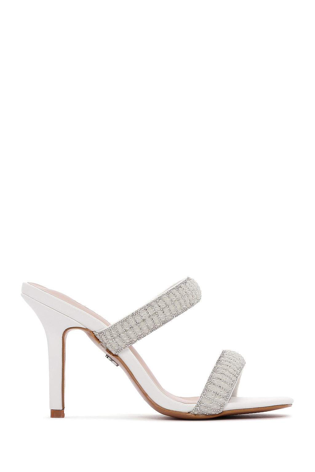 Kadın Beyaz Taşlı İnce Topuklu Terlik
