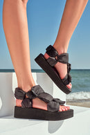 Women's Black Thick Soled Flat Sandals | Derimod