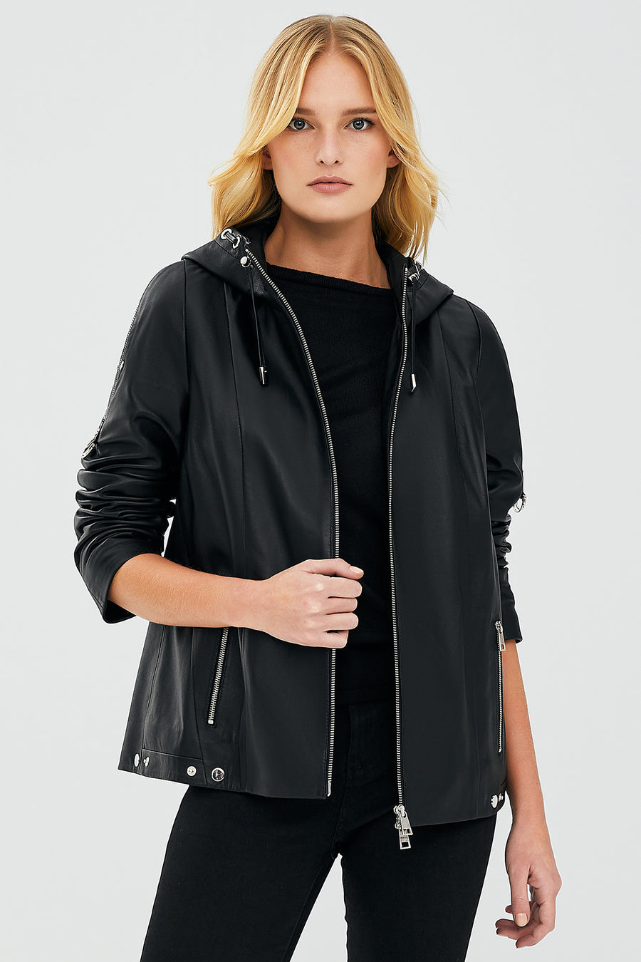 Judith Women's Black Hooded Leather Coat 23SGD5045U4 | Derimod
