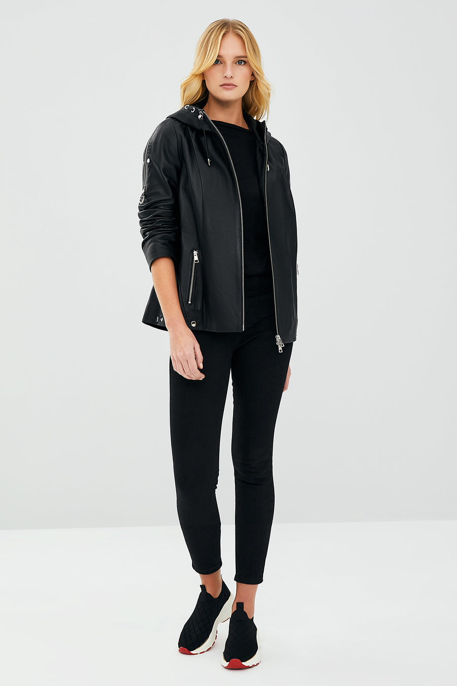 Judith Women's Black Hooded Leather Coat